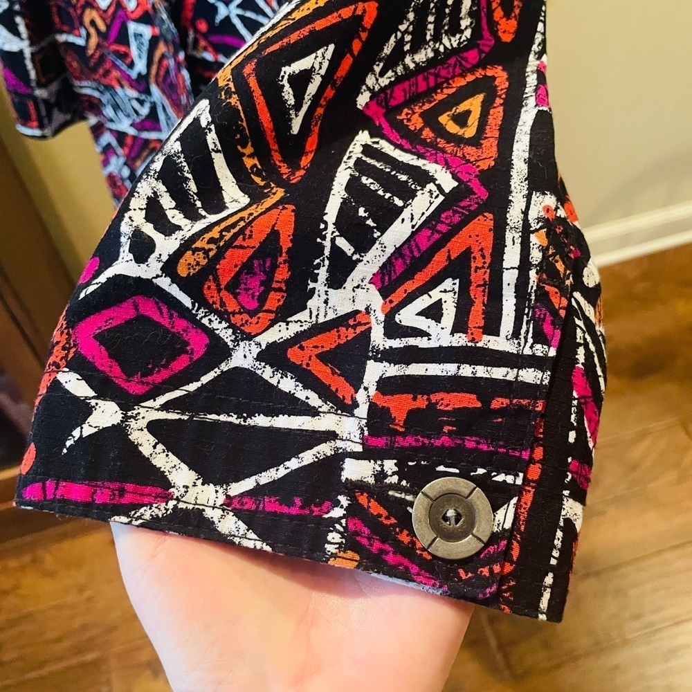 Lark Lane 3/4 sleeve abstract tribal swing style button jacket 16 pink orange - Picture 6 of 10